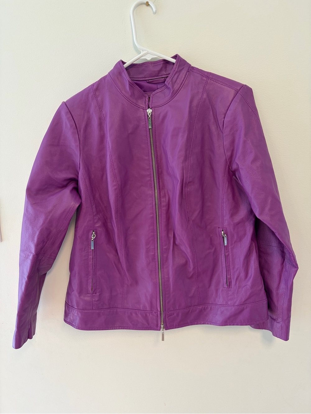 Jessica London Sz 12 Magenta Fuschia Pink Purple Leather Jacket Coat Funky Rock
